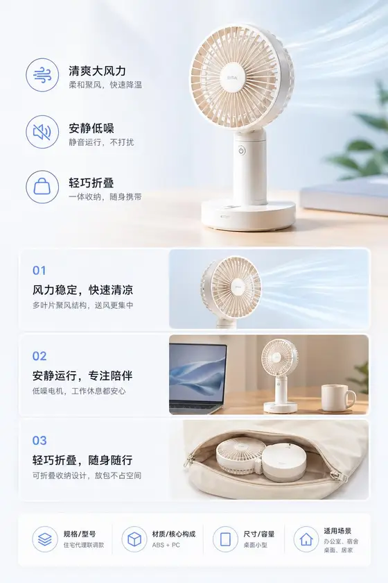 桌面风扇案例 核心卖点图