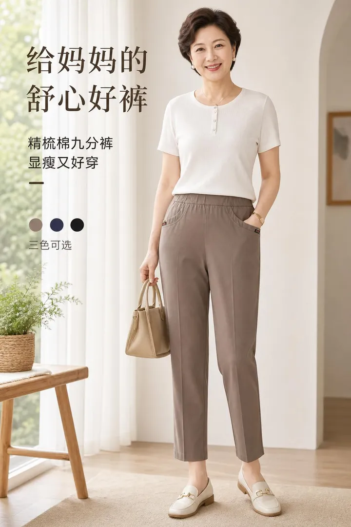 中老年九分裤案例 模特主形象图